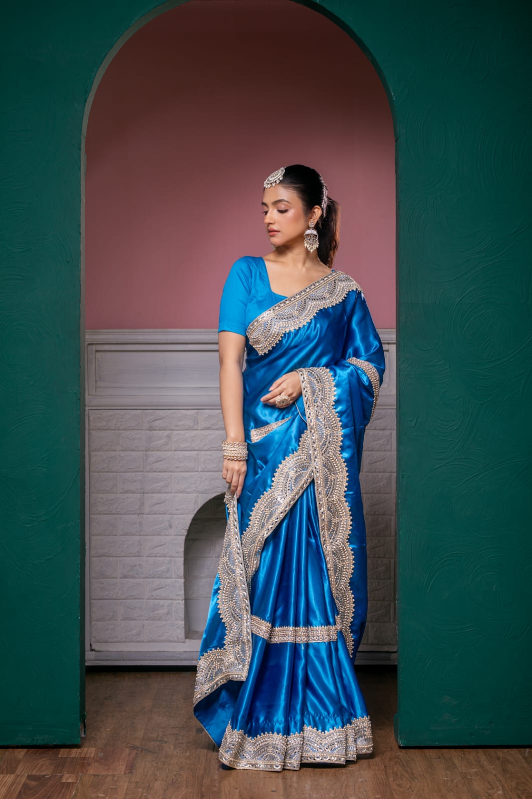 Emerald blue Royal Silk Saree – Handcrafted Elegance"