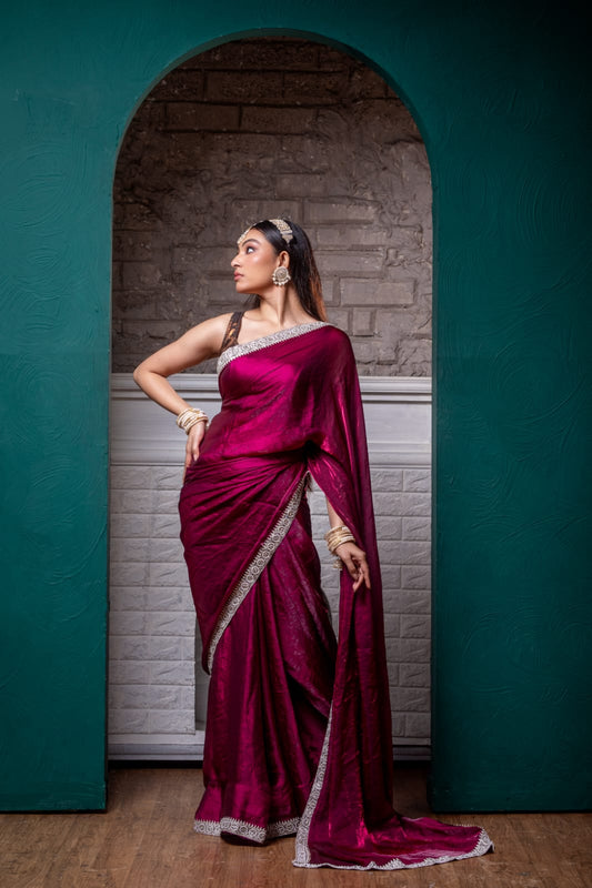 Royal Plum Handcrafted Silk Saree with Exquisite Embellishments