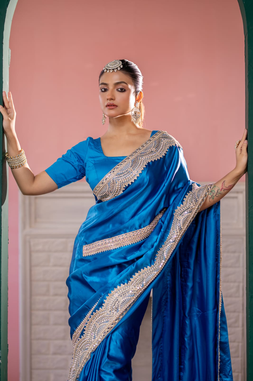 Emerald blue Royal Silk Saree – Handcrafted Elegance"