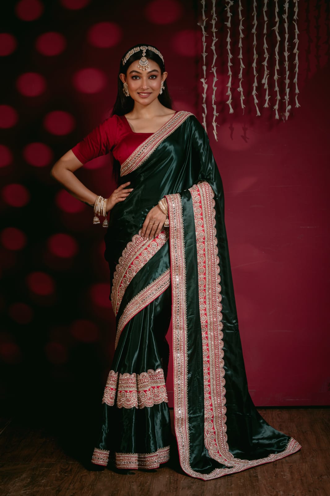"Emerald Green Royal Silk Saree – Handcrafted Elegance"