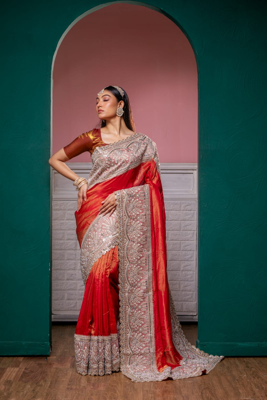 Emerald Red Royal Silk Saree – Handcrafted Elegance"
