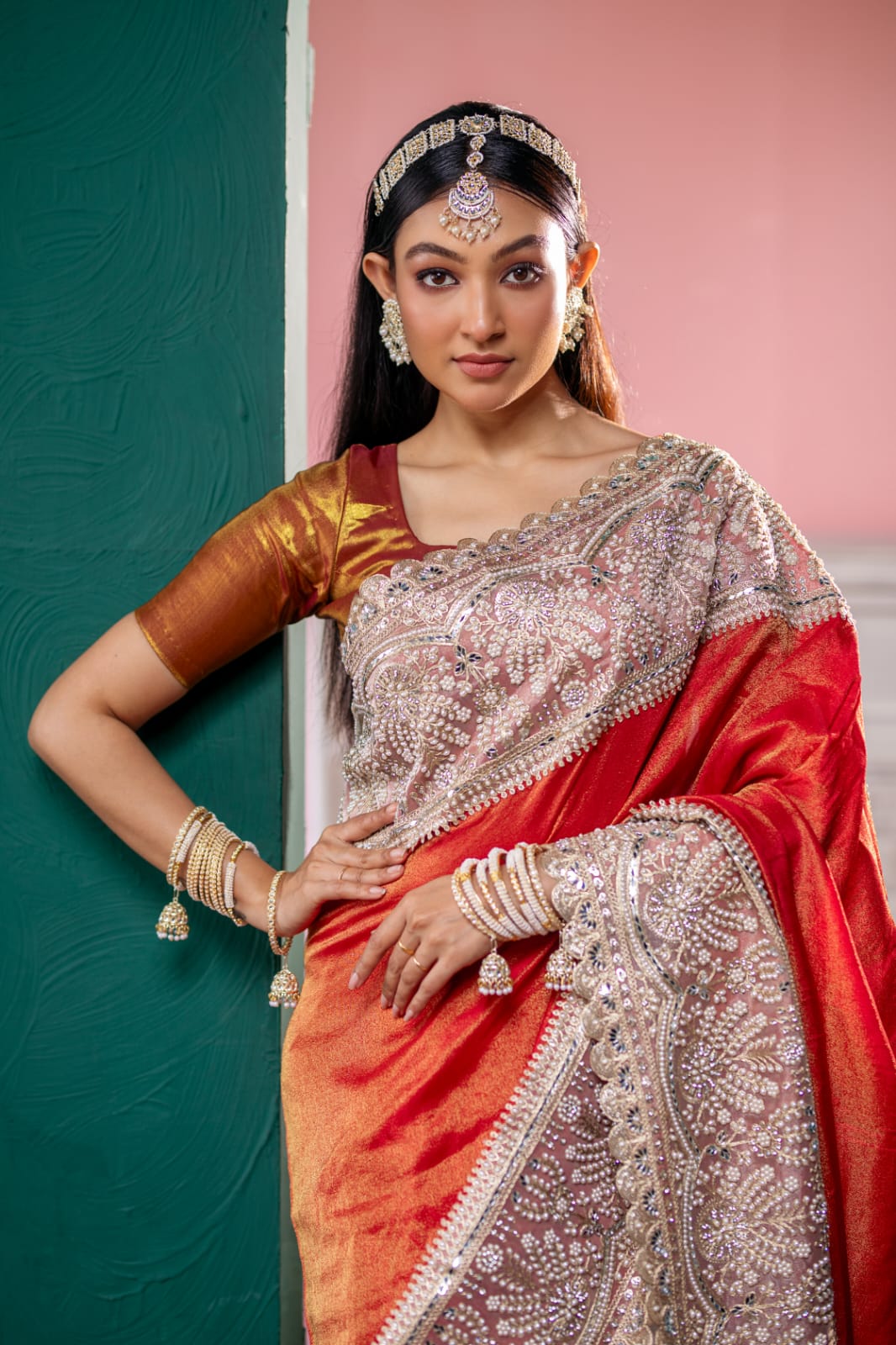 Emerald Red Royal Silk Saree – Handcrafted Elegance"