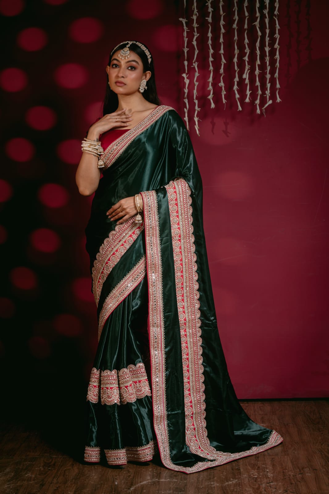 "Emerald Green Royal Silk Saree – Handcrafted Elegance"