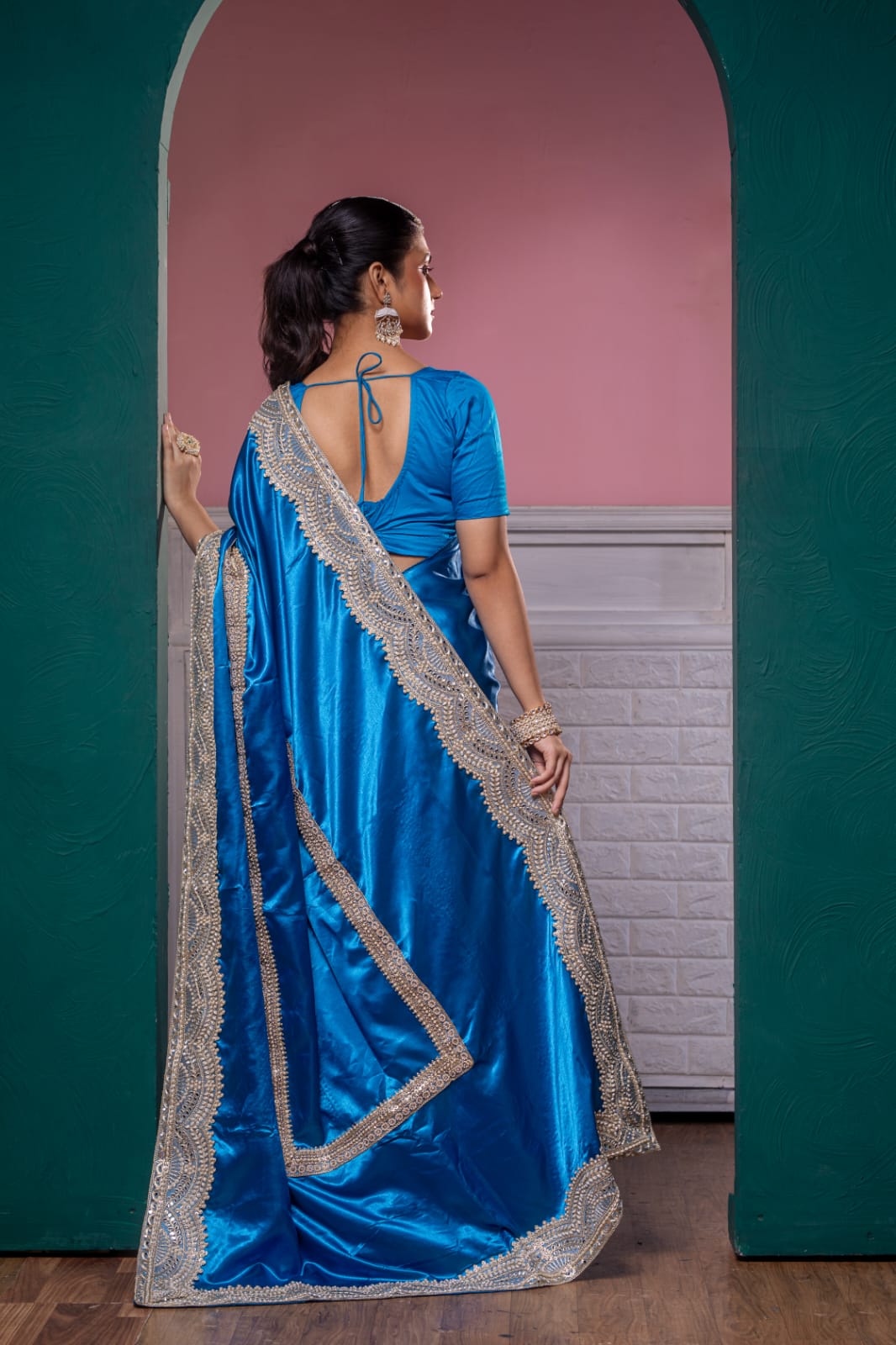 Emerald blue Royal Silk Saree – Handcrafted Elegance"