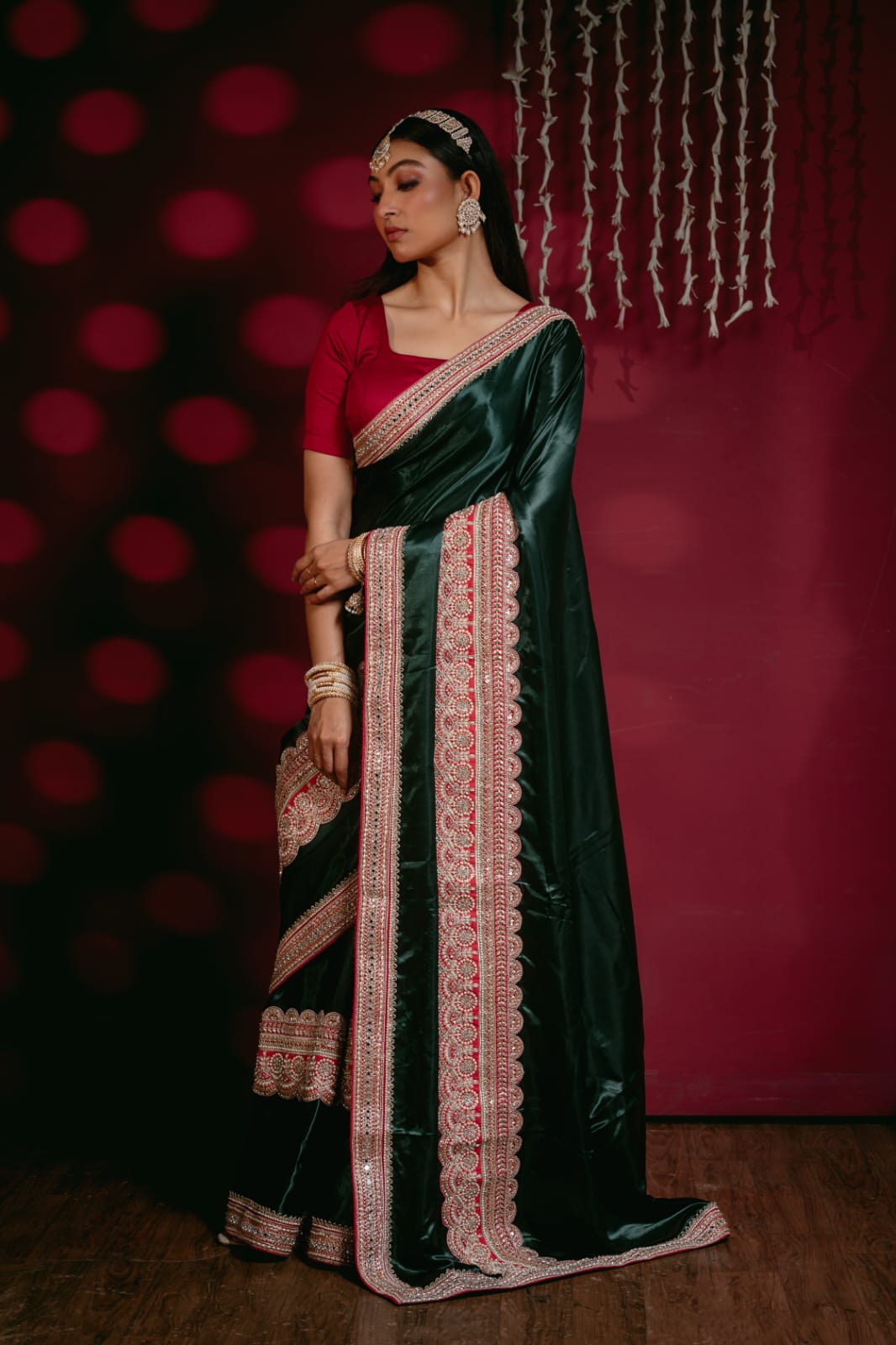 "Emerald Green Royal Silk Saree – Handcrafted Elegance"