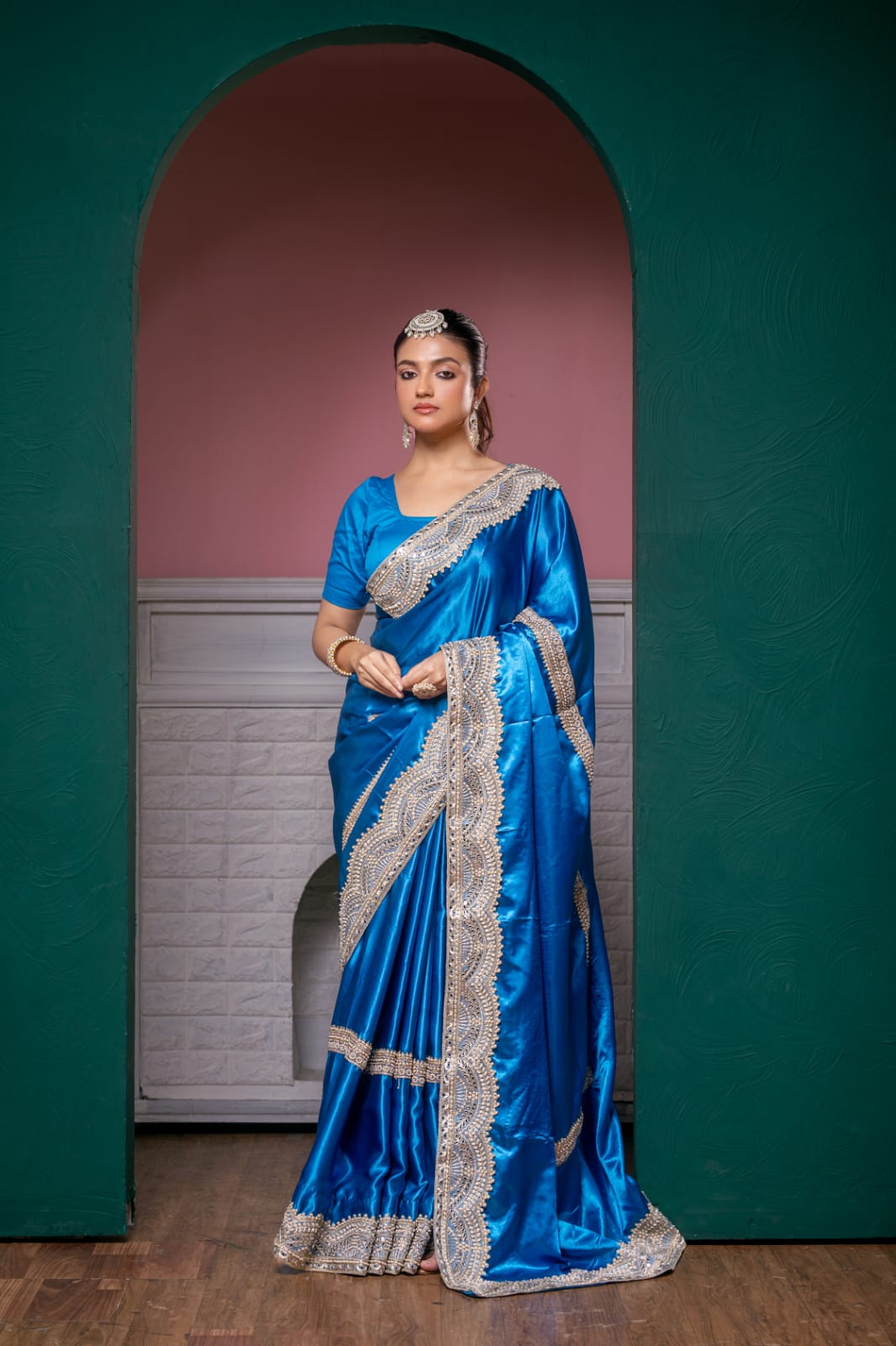 Emerald blue Royal Silk Saree – Handcrafted Elegance"