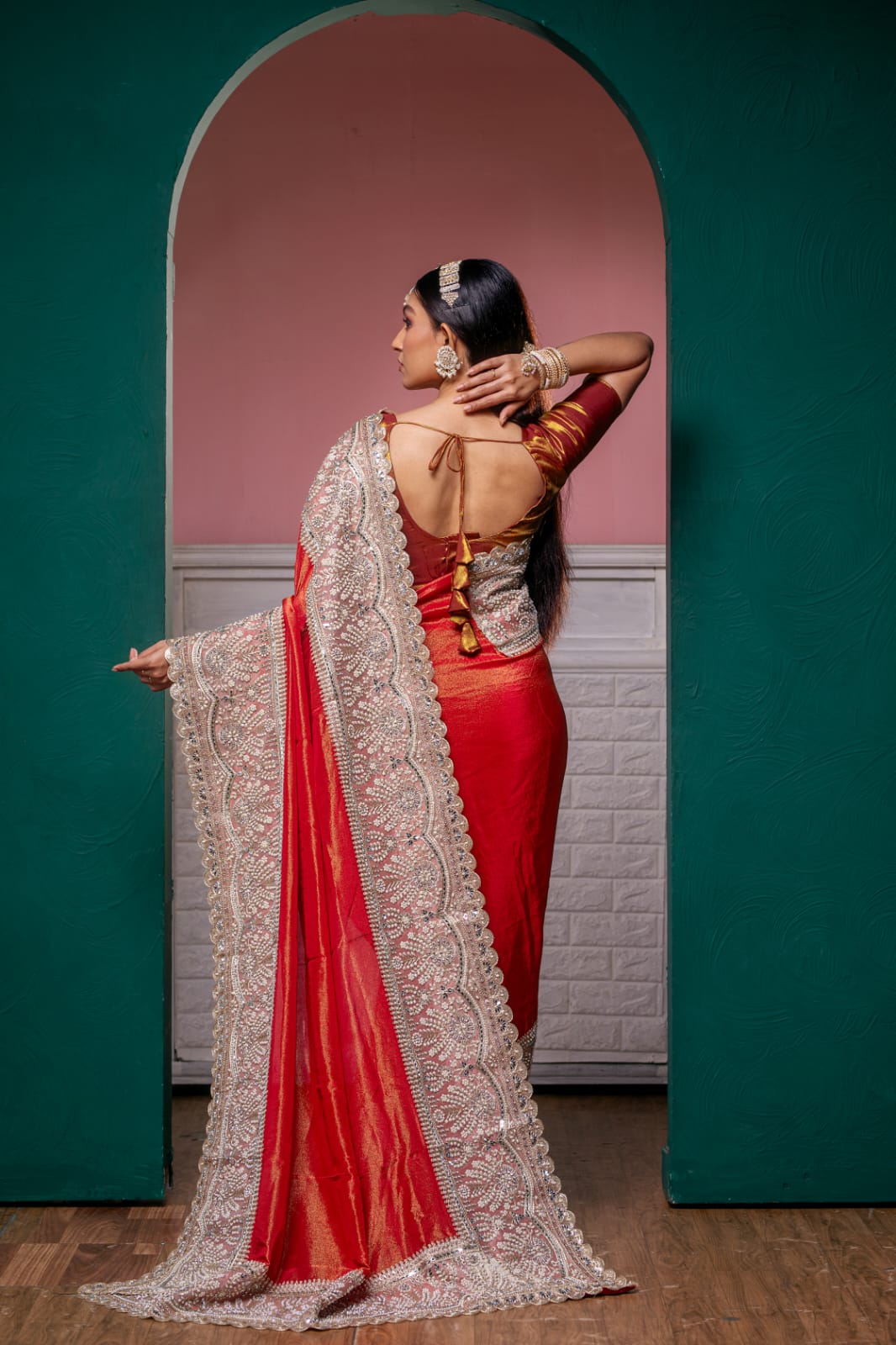 Emerald Red Royal Silk Saree – Handcrafted Elegance"