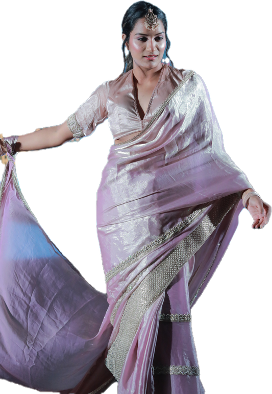 Exquisite Lavender Silk Saree with Intricate Embellishments