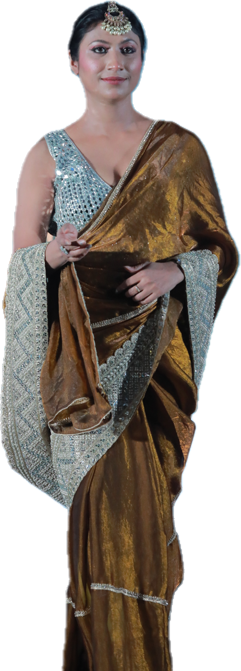 "Golden Elegance: Premium Handcrafted Designer Saree with Silver Embellishments"