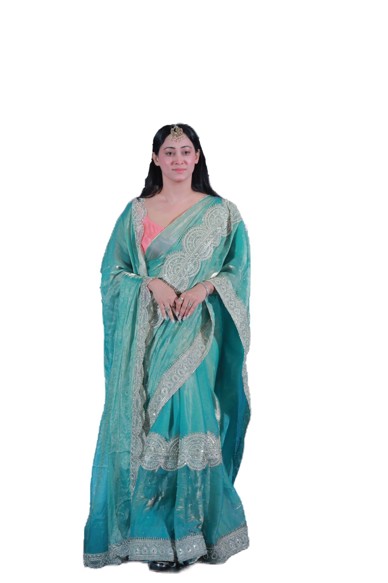 Graceful Aqua Green Embroidered Saree