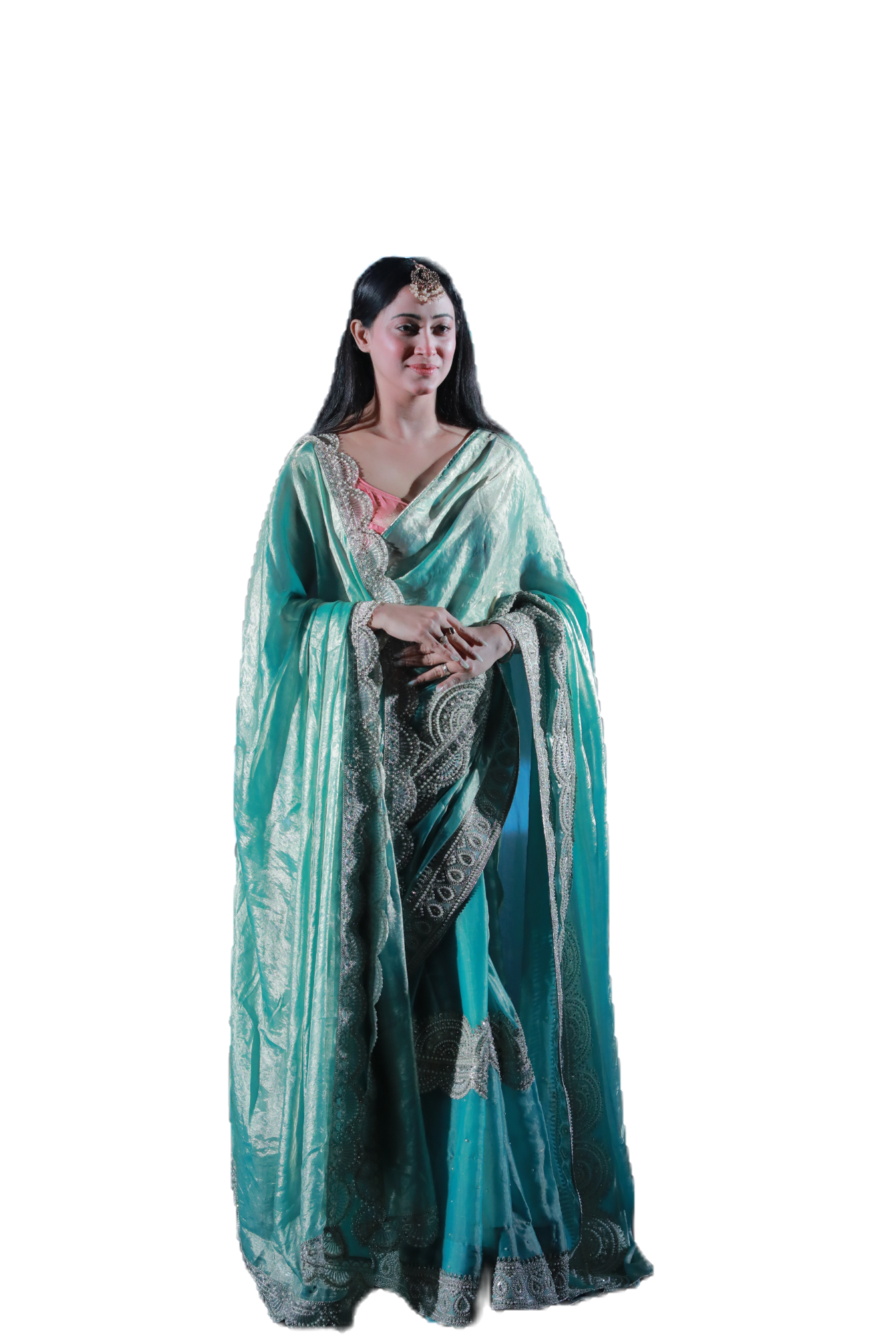 Graceful Aqua Green Embroidered Saree